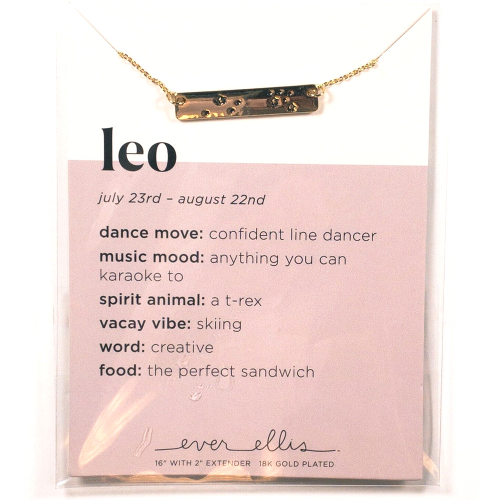 Ever Ellis Leo Zodiac Bar Necklace Gold Plated Astrology Jewelry